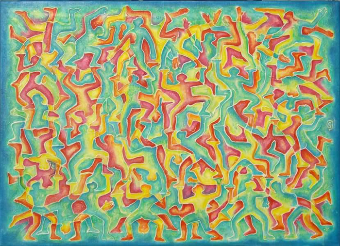 MIRAGE IN THE RAINBOW 105X 75 acrilico su tela iuta