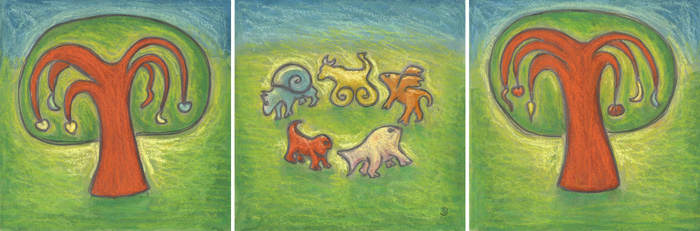 TRITTICO DELLE MUTAZIONI tre moduli 23X23 t. mista su cartoncino